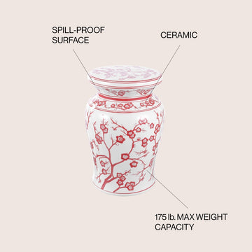 Cherry Blossom 17.7" Ceramic Garden Stool - JONATHAN Y